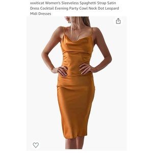 Satin orange midi cocktail dress